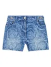 Versace Printed Denim Shorts In Blue