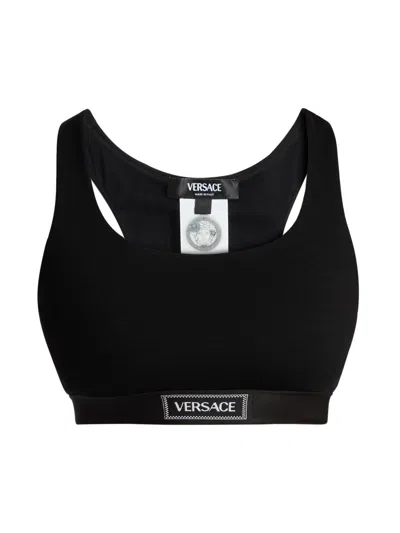 Versace Women's Logo Sports Bra In Black
