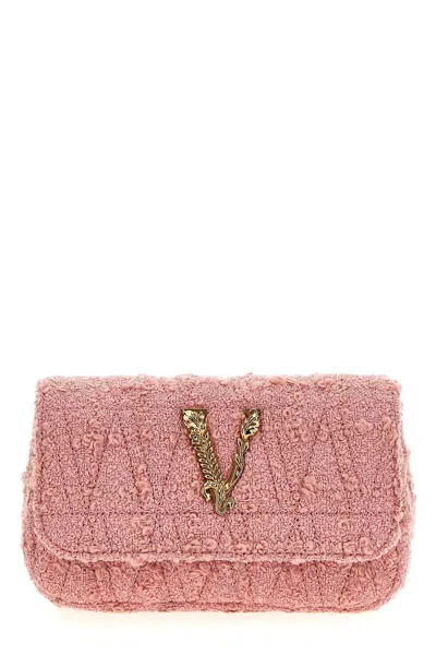 Versace Women Logo Tweed Crossbody Bag In Pink