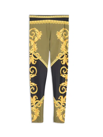 Versace Barocco Panelled Leggings In Green