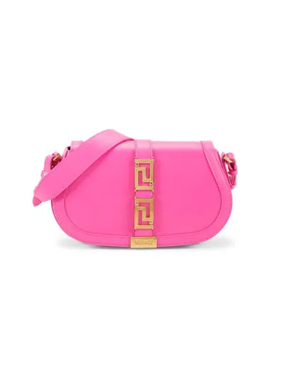 Versace Women's Medium Greca Goodess Leather Saddle Shoulder Bag In Glossy Pink
