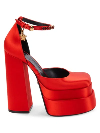 Versace Women's Medusa Aevitas Block Heel Platform Pumps In Red