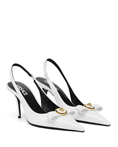 Versace Women's Medusa Bow Slingback Pumps In Optical White