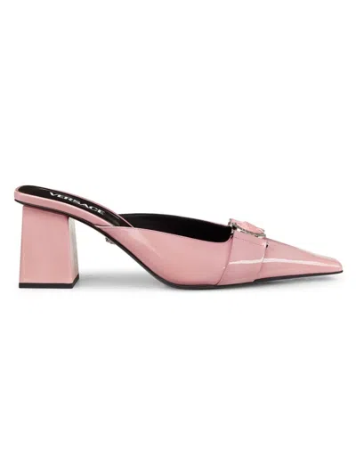 Versace Women's Medusa Buckle 70mm Leather Mules In Pink
