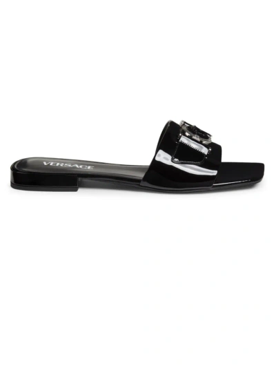 Versace Women's Medusa Buckle Leather Slides In Black Palladium