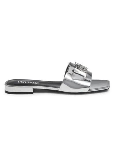 VERSACE WOMEN'S MEDUSA BUCKLE METALLIC LEATHER SANDALS