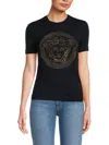 Versace Women's Medusa Crystal Crewneck T-shirt In Black Gold