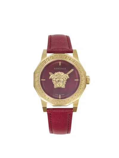 Versace Women's Medusa Deco Ip Goldtone Stainless Steel & Leather Bracelet Watch/38mm In Red