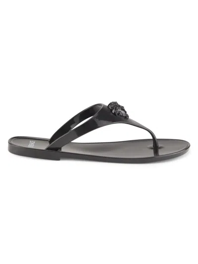 Versace Women's Medusa Glossy Flat Sandals In Black