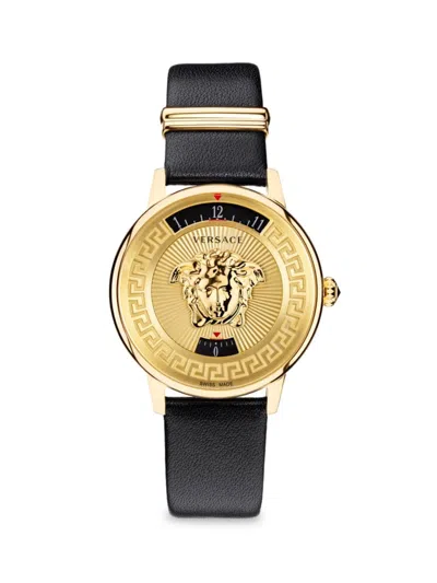 Versace Women's Medusa Icon Ip Yellow Gold Leather Strap Watch