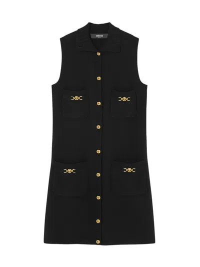 Versace Cashmere-blend Shift Knit Mini Dress In Black