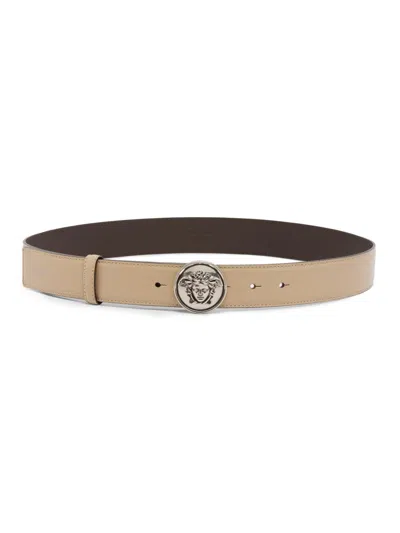 Versace Women's Medusa Leather Belt In Gray
