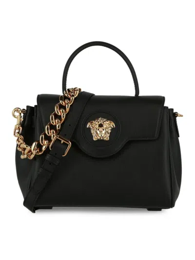 Versace Women's Medusa Logo Leather Shoulder Bag In Black Gold