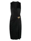Versace Box-pleat Sleeveless Midi Dress In Black