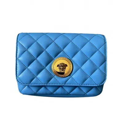 Versace Women's Medusa Nappa Quilted Leather Chain Crossbody Bag In Blue In Burgundy