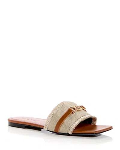 Versace Medusa Raffia Fringe Flat Slide Sandals In Multi
