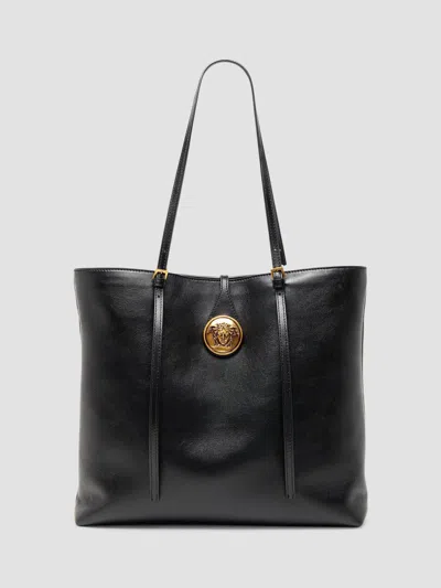 Versace Women's Medusa Small Leather Tote Bag In Black Gold