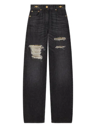 Versace Medusa 95 Cotton Boyfriend Jeans In Black
