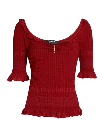 Versace Women's Micro Cable-knit Wool-blend Sweater In Red