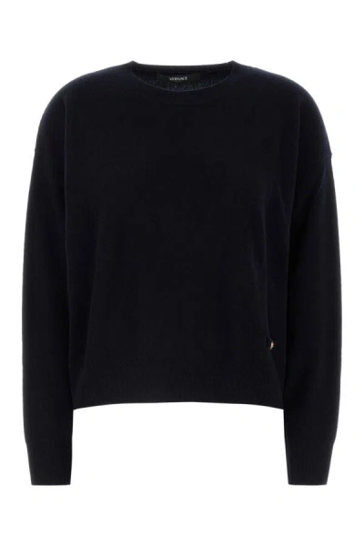 Versace Women Midnight Blue Stretch Wool Blend Sweater