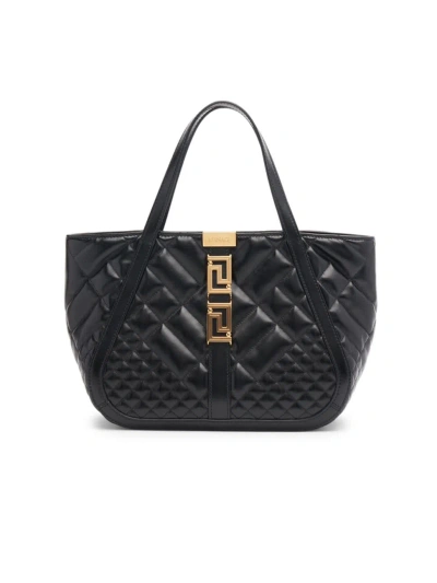 Versace Women's Mini Greca Quilted Leather Tote Bag In Black