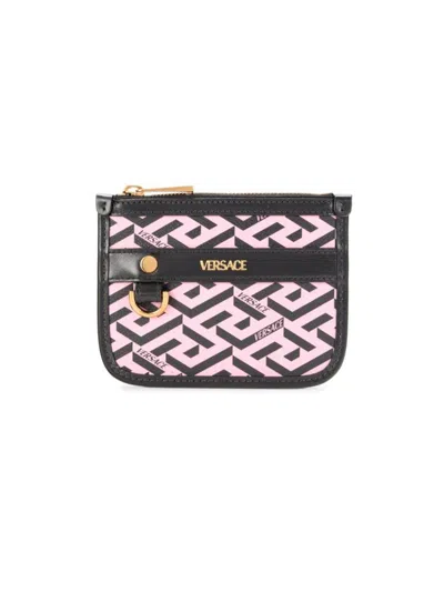 Versace Women's Monogram Leather Pouch In Black