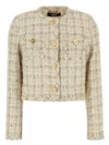 Versace Beige Cropped Jacket With Medusa Head Motif Button