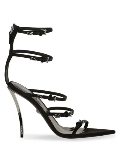 Versace Women's Open Toe Silk Blend Strappy Sandals In Black