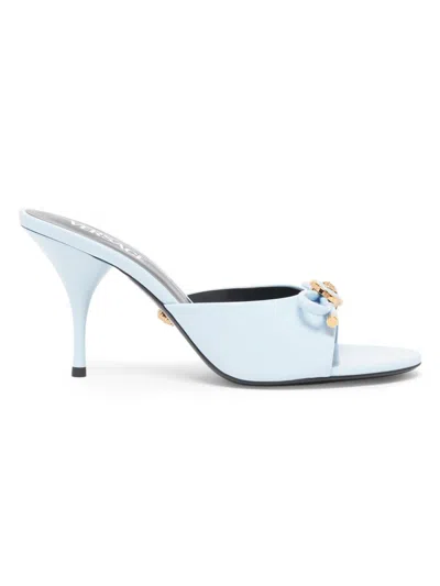 Versace Opera Bow Patent Mules 85 Mm 1vd6v-95 Pastel Blue