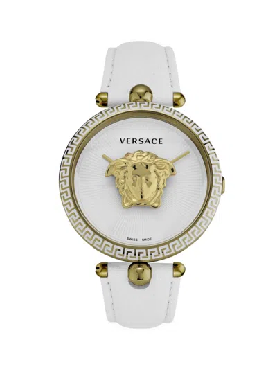 VERSACE WOMEN'S PALAZZO EMPIRE GOLDTONE STAINLESS STEEL & LEATHER WATCH