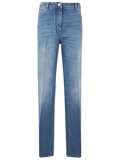 Versace Women Pant Denim Stone Wash Denim Fabric With Special Compund In Blue