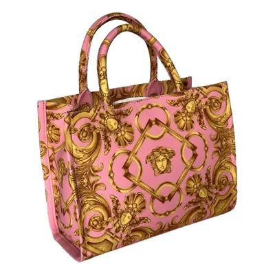 Versace Women's Pastel Signature Print Small Canvas Tote Bag In Pink