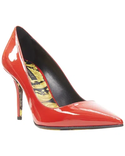 Versace Hibiscus Barocco Gold Sole Red Patent Medusa Stud Pump Eu37.5 Us7.5