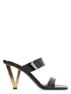 Versace Patent Leather Mules With Galvanized V-shaped Heel In Black