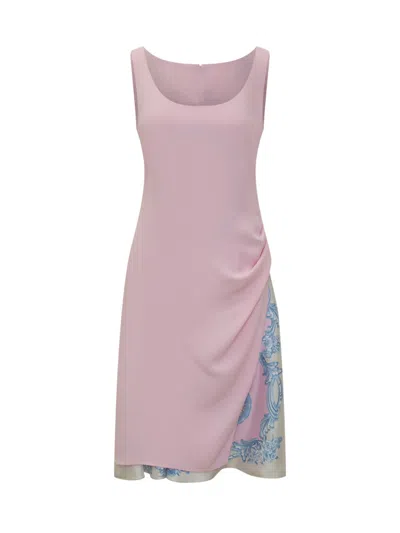 Versace Women Pink Printed Scoop Neck Midi Dress