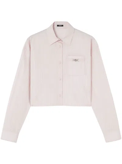 Versace Women Pinstripe Chain Cropped Shirt In Pink