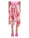 Versace Orchid Print Pleated Crepe Midi Skirt In Multicolour