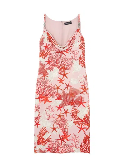 Versace Embellished Printed Silk-satin Midi Dress In Dusty Rose Coral