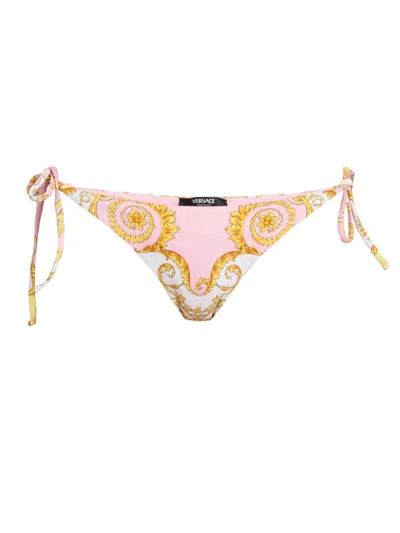 Versace Women's Printed Tie Bikini Bottom In Pink