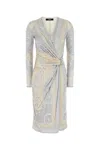 Versace Multicolor Coupe Des Dieux-print Midi Dress In Multicolor