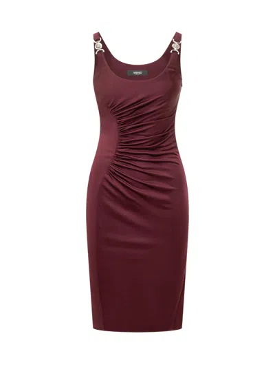 Versace Red Solid Scoop Neck Midi Dress In Brown