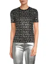 Versace Women's Rhinestone Logo Crewneck T Shirt In Black Crystal