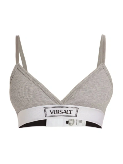 Versace Women's Rib-knit Logo Bralette In Grey Melanges