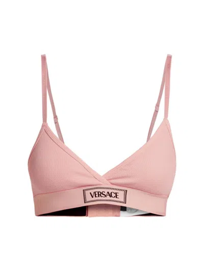 Versace Women's Rib-knit Logo Bralette In Pink