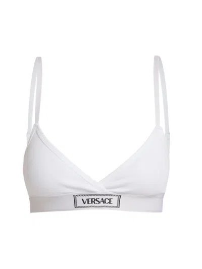 Versace Women's Rib-knit Logo Bralette In White