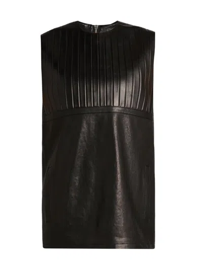 Versace Pleated Leather Mini Dress In Black