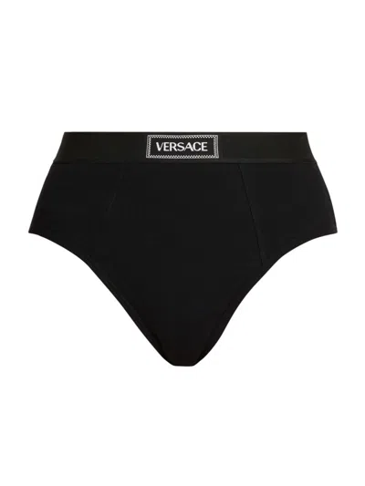Versace Women's Ribbed Logo Brief In Black