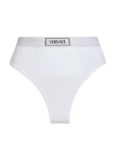 Versace Women's Ribbed Logo Brief In White