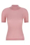 Versace Fitted Ribbed Wool Sweater With High Neck In Pink