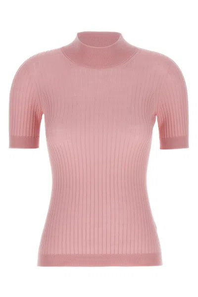Versace Women Ribbed Wool Sweater In Pink